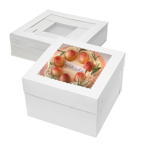 Mcfleet 16pcs Cake Boxes 10 Inch 10x10x8 Tall Cake Boxes for Tier Cakes with Window Disposable Cake Containers with Lids White Large Cardboard Bakery Take Out Carrier for Wedding, Birthday, Party