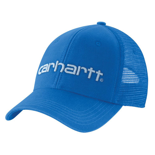 Carhartt Men's Canvas Mesh-Back Logo Graphic Cap, Blue Glow