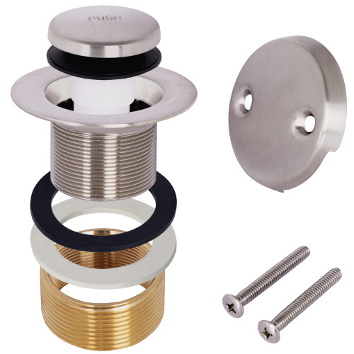 GSTARAM Bathtub Drain Tip-Toe Tub Trim Kit with Two-Hole Overflow Faceplate, All Brass Bathtub Drain Stopper Plug with Universal Fine/Coarse Thread, Lift & Turn Tub Conversion Set (Brushed Nickel)