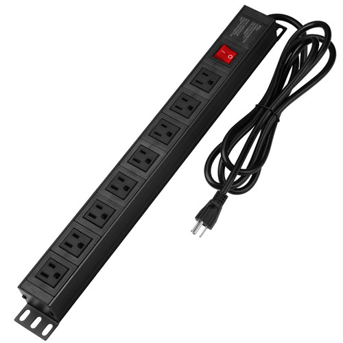 8 Outlet Metal Power Strip, Heavy Duty Wide Spaced Power Strip, Wall Mount Power Strip for Home Office Garage Workshop, 6FT 16AWG Cord,125V 15A 1875W, Black