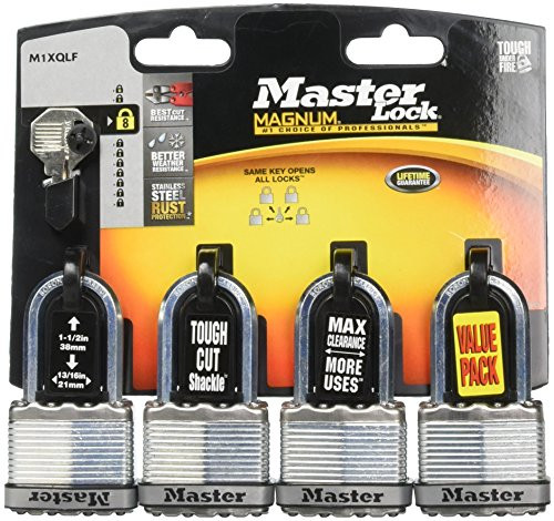 Master Lock Padlock, Magnum Laminated Steel Lock, 1-3/4 in. Wide, M1XQLF (Pack of 4-Keyed Alike) Master Lock Padlock, Magnum Laminated Steel Lock, 1-3/4 in. Wide, M1XQLF (Pack of 4-Keyed Alike)