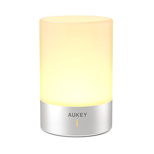 AUKEY Rechargeable Table Lamp, Bedside Lamp with Dimmable Warm White Light & Color Changing RGB, Touch Lamp for Bedrooms