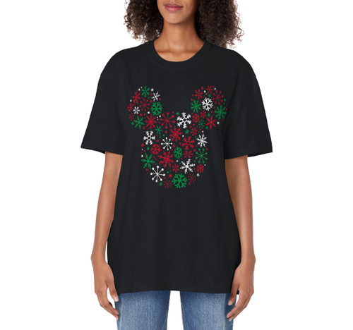 Disney Mickey Mouse Icon Holiday Snowflakes Adult Oversized Vintage T-Shirt