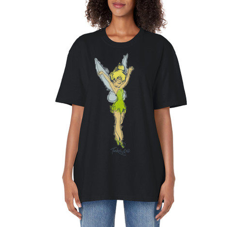 Disney Peter Pan Tinker Bell Watercolor Sketch Adult Oversized Vintage T-Shirt
