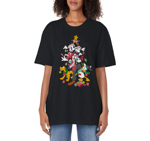 Disney Mickey Minnie Goofy Pluto Chip Dale Christmas Tree Adult Oversized Vintage T-Shirt