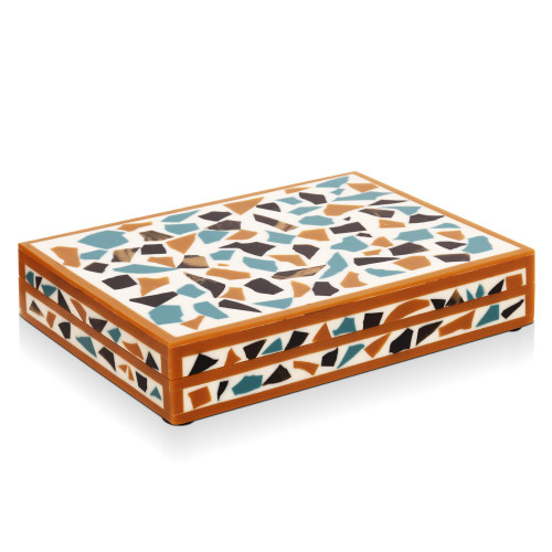 Handicrafts Home Decorative Box - Handmade Jewelry Organizer Box with Lid - Keepsake Box for Home Decor, Jewelry, Accessories, Collectibles - Modern Wooden Storage Box - Gold, 8X6X1.5 inch