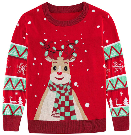Lovefairy Kids Ugly Christmas Sweater for Size 7-8 Years Boys Girls Funny Xmas Red Reindeer Knit Sweater