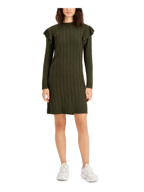 Bar III Womens Cable Knit Knee-Length Sweaterdress Green L