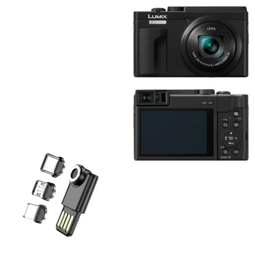 Cable for Panasonic Lumix DC-ZS80 (Cable by BoxWave) - MagnetoSync Mini Adapter, Magnet Charging Cable USB Type-C Micro USB for Panasonic Lumix DC-ZS80 - Jet Black