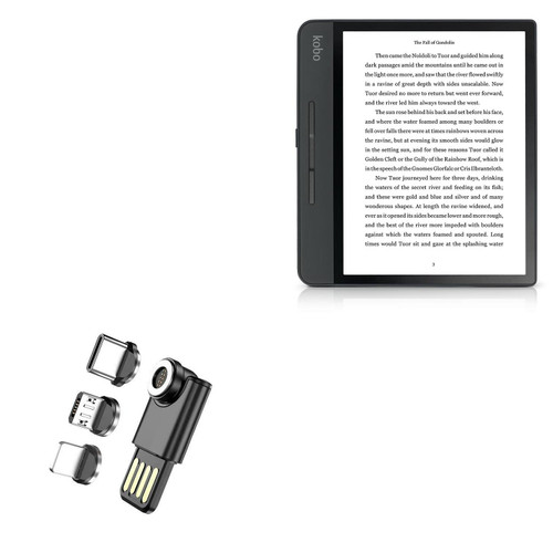 Cable for Kobo Forma (Cable by BoxWave) - MagnetoSync Mini Adapter, Magnet Charging Cable USB Type-C Micro USB for Kobo Forma - Jet Black