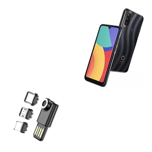 BoxWave Cable Compatible with Alcatel 1L Pro (Cable by BoxWave) - MagnetoSync Mini Adapter, Magnet Charging Cable USB Type-C Micro USB for Alcatel 1L Pro - Jet Black