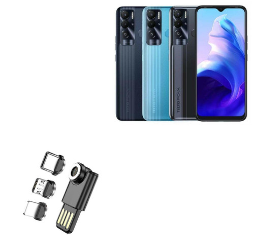 Cable for Tecno Pova Neo (Cable by BoxWave) - MagnetoSync Mini Adapter, Magnet Charging Cable USB Type-C Micro USB for Tecno Pova Neo - Jet Black