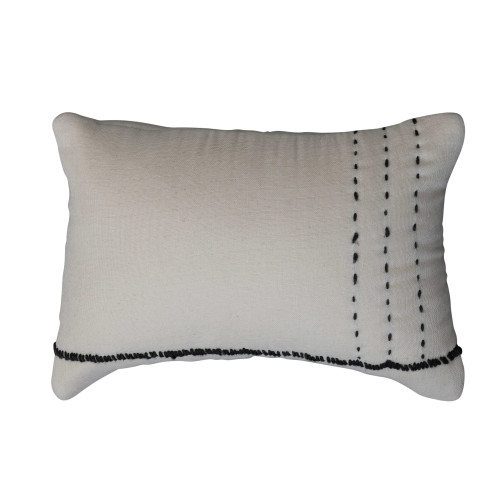 Creative Co-Op Cotton Embroidery, Cream and Grey Lumbar Pillow, Ivory