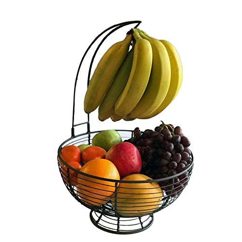 Fruit Basket With Banana Hanger - Regal Trunk Rustic French Farmhouse Fruit Bowl With Banana Tree Hangar | Vegetable and Fruit Bowl With Detachable Banana Stand | Countertop Fruit Bowl Centerpiece