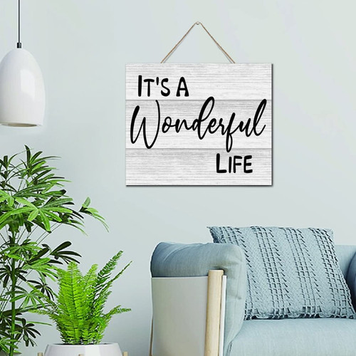 Autravelco It's A Wonderful Life Wooden Bathroom Signs Positive Cabin Wall Art Decorative Wood Plaque Rustic Wood Sign for Living Room Offices 10x12 Inch
