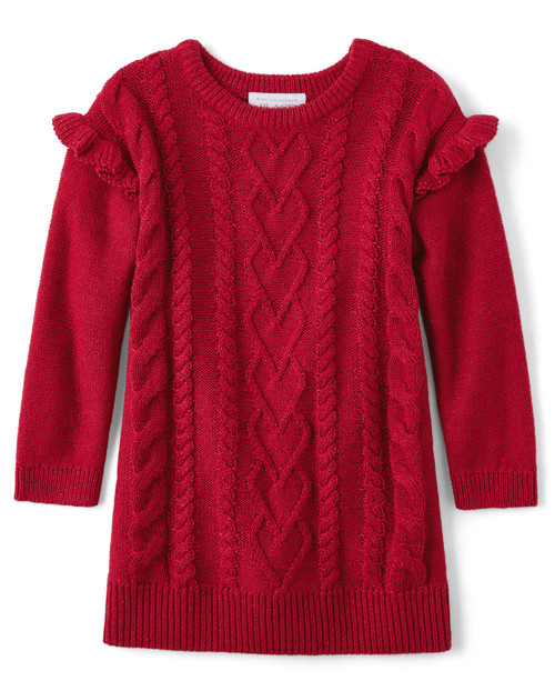 The Children's Place Baby Girls' and Toddler Sweater Dress, Red Cable Knit, 4T
