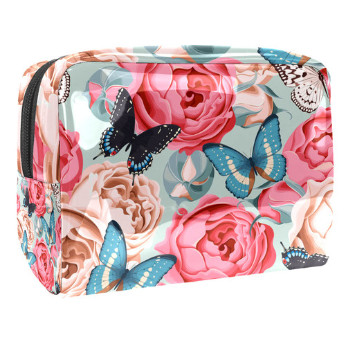 Makeup Bag Flower butterfly Cosmetic Case Zipper Pouch Water-resistant Travel Cosmetic Organizer for Women and Girls 7.3x3x5.1in