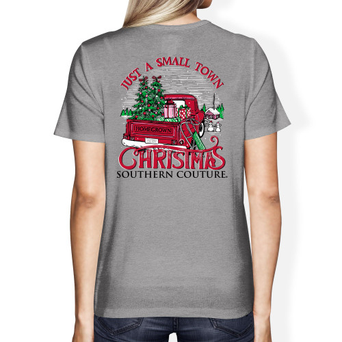 Southern Couture Just A Small Town Christmas Sports Grey Cotton Christmas Fashion T-Shirt, XXX-Large