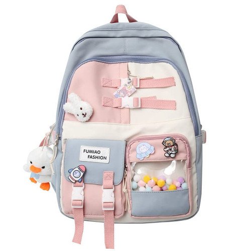 HOKMAH Cute Kawaii Backpack for Girl Boys, Back To School Gift Shoulder Bags Backpack Aesthetic Laptop Schoolbag for Teens(Blue)