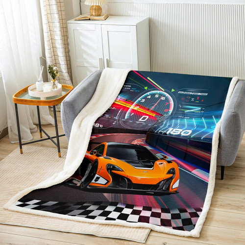 Feelyou Race Car Fleece Throw Blanket Boys Extreme Sports Sherpa Blanket for Kids Boys Cool Car Plush Blanket Car Sports Fuzzy Blanket for Sofa Bed Couch,Throw 50x60 Inches