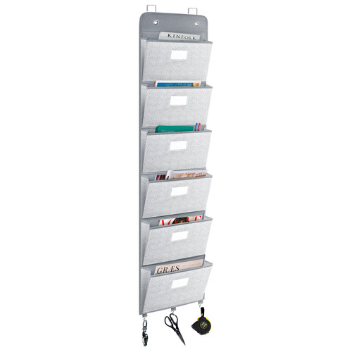 Over The Door File Organizer,Mail Organizer Holder Wall Mount Hanging File Folders Storage Organize with 6 Pockets for Office, Home, Paper, Document, Chart?Grey?