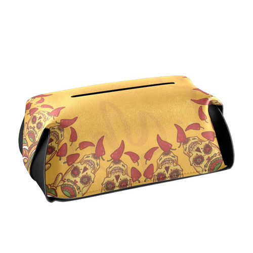 Skull Mexican Tissue Box Cover Rectangular Leather Tissue Box Holder with Handle Facial Tissue Dispenser for Car Bathroom Accessories Home Office Decoration
