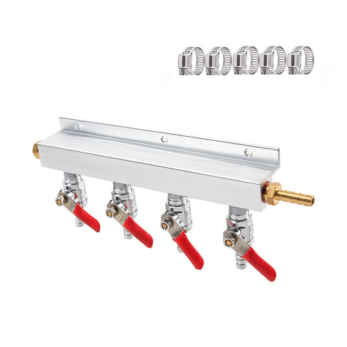 Roastove 4-Way Gas Manifold CO2 Distributor Manifold 5/16 inch Barb/Stem Splitter Beer Integrated Check Valves Homebrew Beer Making Brewing Tool