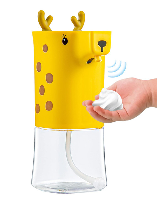 Automatic Foaming Soap Dispenser Touchless, 350ml Automatic Hand Soap Dispenser for Kids Hands Free Soap Dispenser for Bathroom, Touchless Soap Dispenser for Kitchen Sink (Yellow Deer)