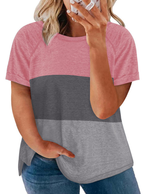 Plus Size Tops for Women 3X Summer Tshirts Loose Fit Side Split Tee Pink 22W
