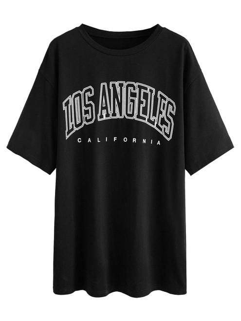 SOLY HUX Women's Graphic Oversized Tees Letter Print Summer Tops Vintage Half Sleeve Loose Casual T Shirts Black XXL