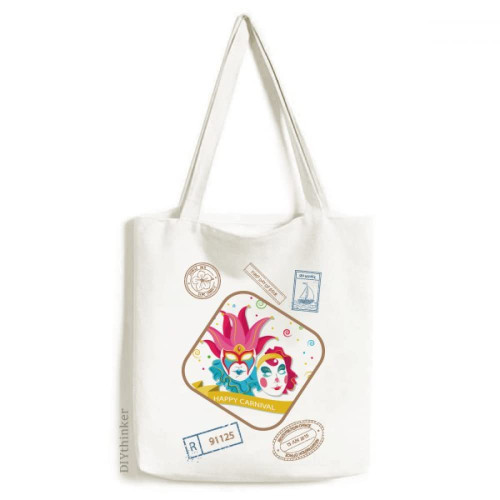 Double Head Happy Carnival Of Venice Stamp Shopping Ecofriendly Storage Canvas Tote Bag Double Head Happy Carnival Of Venice Stamp Shopping Ecofriendly Storage Canvas Tote Bag