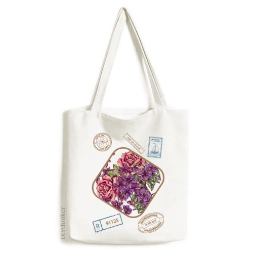 Flower Blue White Art Deco Fashion Stamp Shopping Ecofriendly Storage Canvas Tote Bag