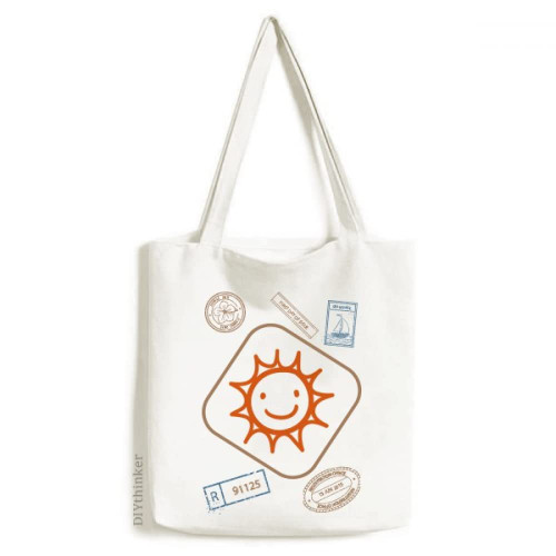 Hand Painting Orange Sun Sle Stamp Shopping Ecofriendly Storage Canvas Tote Bag Hand Painting Orange Sun Sle Stamp Shopping Ecofriendly Storage Canvas Tote Bag