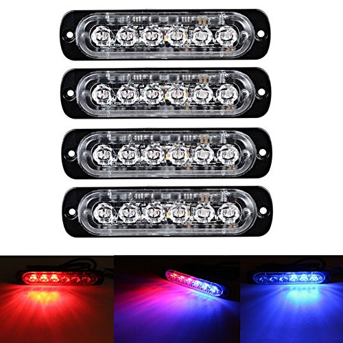 XT AUTO 6LED Car Truck Emergency Beacon Warning Hazard Flash Strobe Light Red/Blue 4-pack