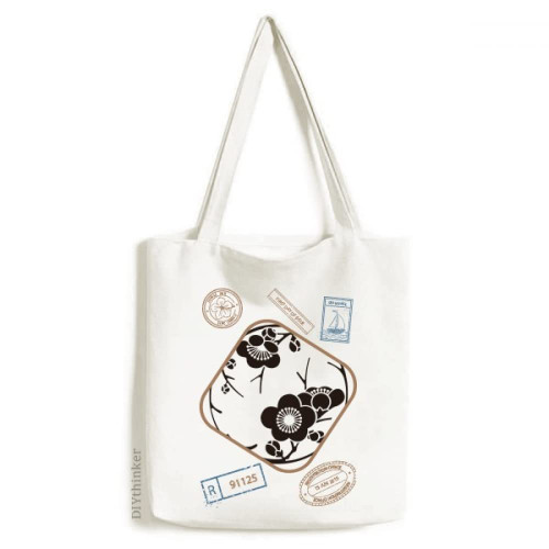 Japan Culture Cute Black Sakura Stamp Shopping Ecofriendly Storage Canvas Tote Bag Japan Culture Cute Black Sakura Stamp Shopping Ecofriendly Storage Canvas Tote Bag
