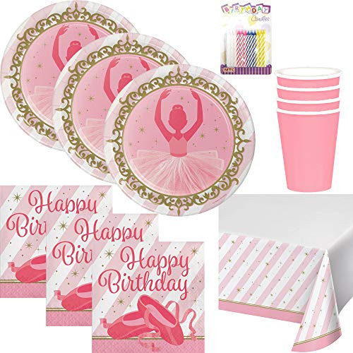 Ballerina Party Supplies Pack Serves 16: Dinner Plates, Luncheon Napkins, Cups, Table Cover and Birthday Candles Ballerina Party Supplies Pack Serves 16: Dinner Plates, Luncheon Napkins, Cups, Table Cover and Birthday Candles