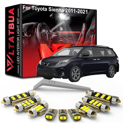 LED Interior Light Kit Package Replacement for Toyota Sienna 2011-2014 2015 2016 2017 2018 2019 2020 2021, Super Bright 6000K White License Plate Bulbs + Install Tool