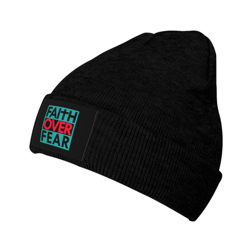 ROHKAO Faith Over Scripture Verse Christian Beanie Hats Soft Stretch Knitted Hat Winter Warm Men's Women Knit Hat Black