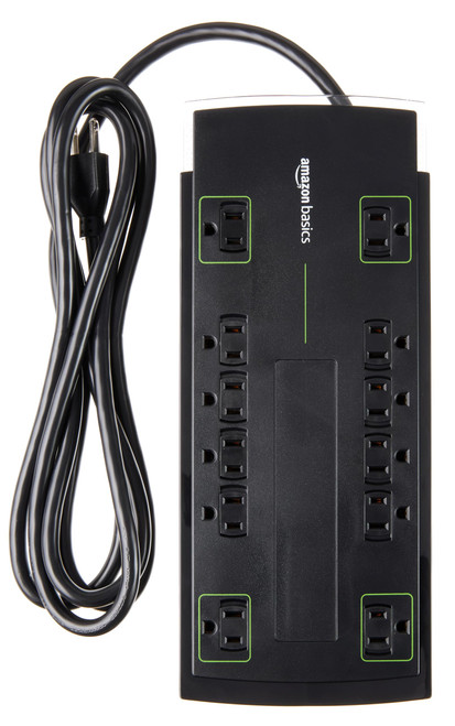Amazon Basics Rectangle 12-Outlet Power Strip Surge Protector, 4,320 Joule, 8-Foot Cord, Black