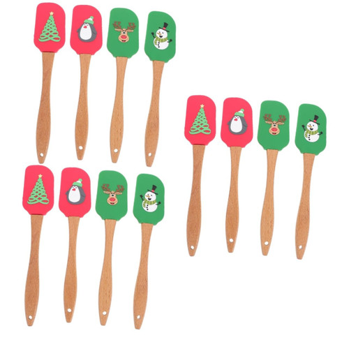 BESTOYARD 12 Pcs Silicone Cream Spatula Cake Spatula Cake Baking Pans Woodsy Decor Turner Spatulas Silicone Baking Scrapers Christmas Cake Decorating Spatulas Kitchen Scraper Baking Tools