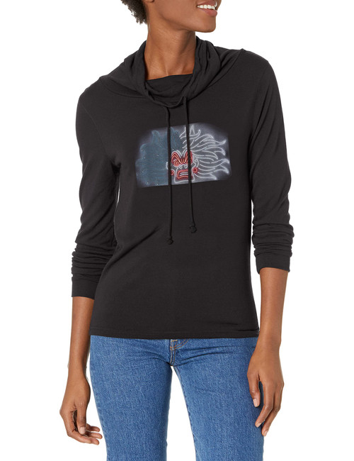 Disney Villains Neon Cruella Women's Cowl Neck Long Sleeve Knit Top, Black, X-Large