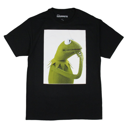 Disney The Muppets Men's Kermit The Frog Deep in Thought Adult T-Shirt, Large Black