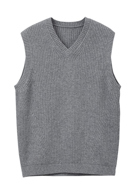 zhilifs Mens V-Neck Knitted Sweater Sleeveless Pullover Knitwear Vest Solid Plain Loose Fit All Match Sweater Tops_Grey_Medium