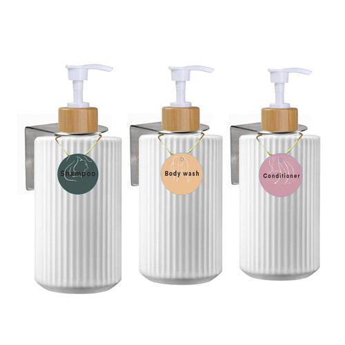 Shampoo and Conditioner Dispenser for Shower Wall Mount Set of 3, Refillable Shampoo Dispenser 16.9oz, Empty Shower Soap Bottles Dispenser with Pump and Labels, Easy to Refill Body Wash Dispensers