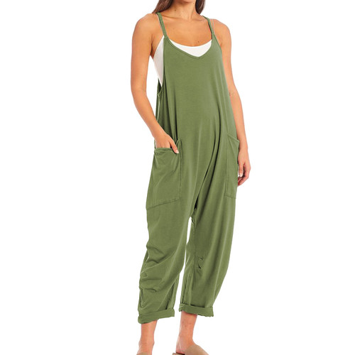 SeeLuNa Womens Casual Sleeveless Jumpsuits V-Neck Spaghetti Strap Wide Leg Romper Overalls Jumpsuit with Pockets(Green,XL) SeeLuNa Womens Casual Sleeveless Jumpsuits V-Neck Spaghetti Strap Wide Leg Romper Overalls Jumpsuit with Pockets(Green,XL)