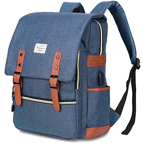 Modoker Vintage Laptop Backpack for Women Men,School College Backpack with USB Charging Port Fashion Backpack Fits 15 inch Notebook (Blue)