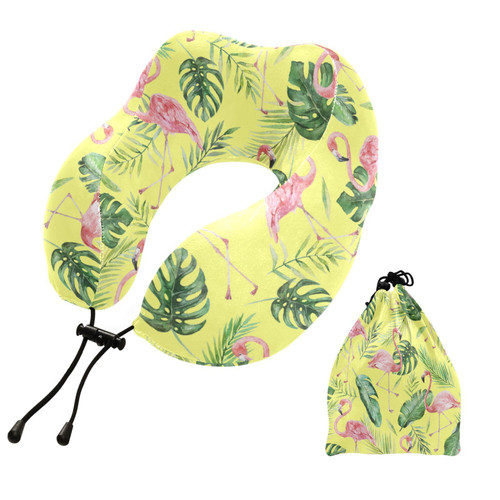 Sinestour Flamingo Travel Neck Pillow Airplane Pillow Memory Foam Neck Pillow with Storage Bag Lightweight Traveling Pillow for Airplane Trains Cars