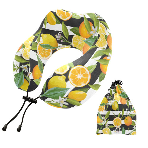 Sinestour Orange and Lemon Travel Neck Pillow Airplane Pillow Memory Foam U-Shaped Neck Support Pillow with Storage Bag Airplane Essentials for Airplane Train Car