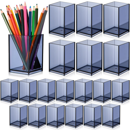 20 Pieces Acrylic Pencil Holder Clear Makeup Brush Holder Pen Holder for Desk Pencil Cup Acrylic Desk Accessories Desktop Stationery Organizer for Office School Home Supplies (Clear Gray)