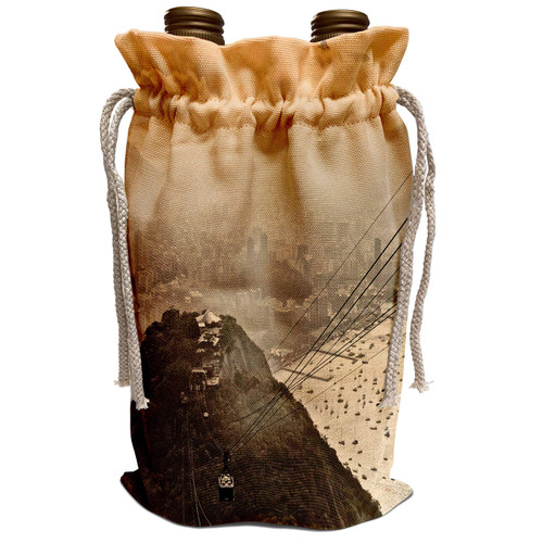 3dRose KIKE CALVO Brazil Collection - Cable car from Sugarloaf Mountain - Wine Bag (wbg_216131_1)